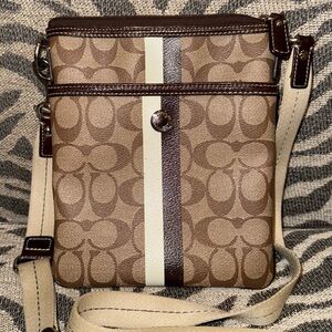 Coach Signature Brown and Cream Crossbody Messenger Bag